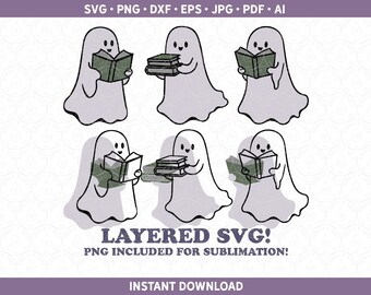 Reading Ghosts SVG PNG DXF, Halloween Read More Books | 3 Ghosts Reading Books Sublimation & Cut File for Cricut® / Silhouette pdf eps jpg