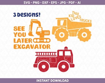Kid Truck SVGs | Vector Graphics | dxf pdf ai eps | Silhouette Trucks | Cricut Trucks | Dump Truck svg | Fire Truck svg | Excavator svg