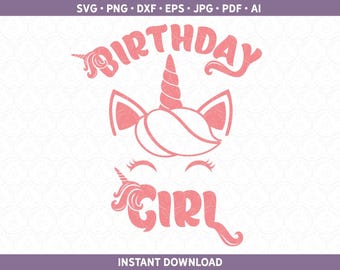 Camiseta de cumpleaños de unicornio para niña SVG DXF PNG / Archivo de camiseta de vinilo htv para fiesta de cumpleaños, archivo de corte para niña linda de cumpleaños, Cricut® y silueta ai pdf eps jpg