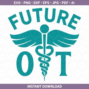 May include: Teal blue graphic design with the text "FUTURE OT" and a medical caduceus symbol.
