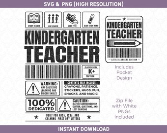 Kindergarten Teacher Product Label Design SVG PNG | Cut Files for Cricut® / Silhouette Sublimation DTF | Instant Download