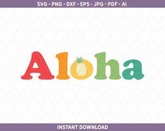 Aloha PNG SVG DXF Ananas Hawaii Hawaiianer Aloha Sommerferien Tropisch Luau Cut-Datei für Cricut® & Silhouette / Sublimation Design Datei