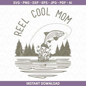 Moeder vissen shirt SVG | Reel Cool Mom PNG DXF | Nieuw moedercadeau | Zwangerschap Baby-onthulling | eps ai pdf jpg | Cricut® silhouet of sublimatie