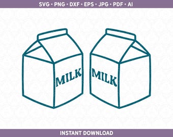 May include: Two blue line drawings of milk cartons with the word "MILK" printed on the front.