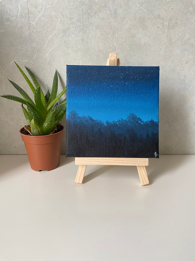 The breeze, the trees and the stars Small original painting image 1