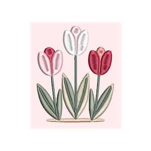 A Trio of &#39;Iyla&#39; Spring Tulips Embroidery Digital Design || 2 Sizes Only || 9 Embroidery Files & Workbook