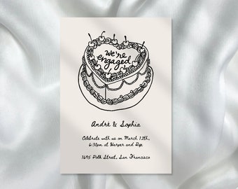 Handwritten Engagement Party Invitation Editable Template, Minimal Elegant Suite, Illustration Style, Digital Download, Hand Drawn