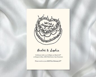 Elegant Engagement Party Invitation Template: Hand-Drawn Illustration (Digital Download)