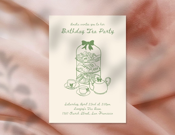 Handwritten Tea Party Invitation: Editable Bridal or Birthday