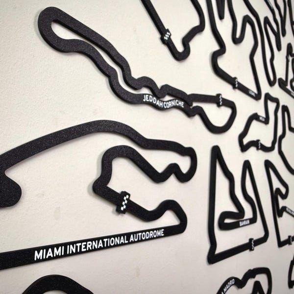 F1 Track Wall Art Set - 2025 & 2026 Season Circuits - 3D Layout Decor - Multiple Finishes