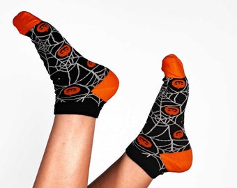 Halloween Ankle Socks | Pumpkin Jack O'Lantern | Spider Web