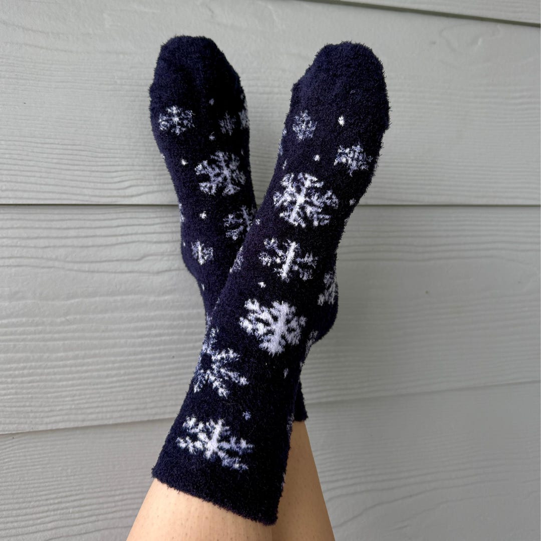 Fuzzy Snowflake Snowflake Fuzzy Socks - Plush Winter Lounge Socks - Etsy