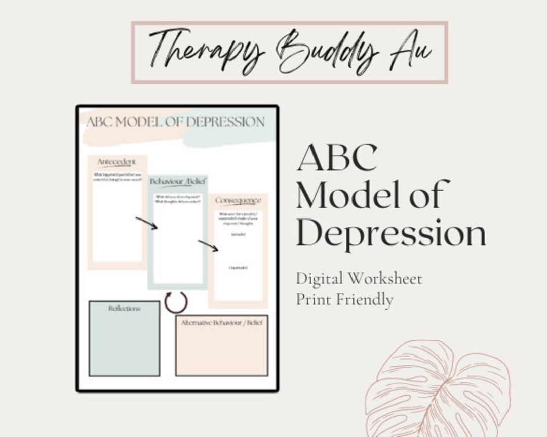 Cbt abc model of depression worksheet etsy