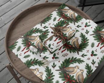 Dove Wreath Pattern Wrapping Paper | Holiday Christmas Pine & Berries