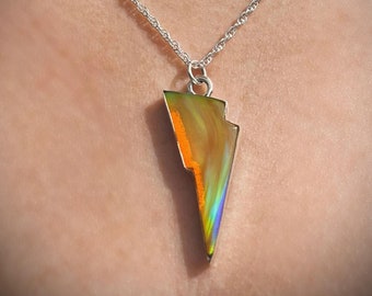 Rebel glam rock sterling silver aurora opal lightning bolt statement necklace