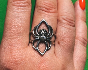 Spider glam rock sterling silver statement ring