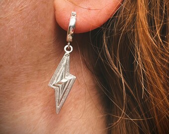 Rebel Rebel glam rock hand crafted lightning bolt sterling silver earrings