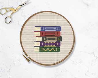 Book Stack cross stitch pattern