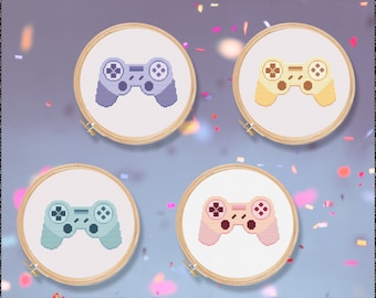 Video Game Controller Cross stitch pattern. Colorful retro pdf download gamer