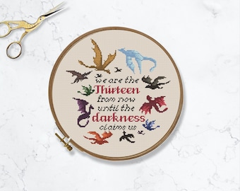 Bookish quote cross stitch pattern, Manon, Abraxos, The Thirteen, Wyvern, Dragon, Fantasy