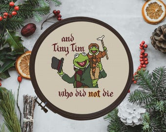 Christmas Carol Cross stitch pattern. Tiny Tim, Puppet Frog Charles Dickens.