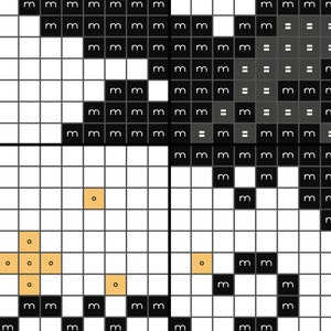 Peut inclure: Un design de pixel art noir et blanc avec un motif pixelis&eacute; jaune au centre. Le design est divis&eacute; en quatre sections, avec le motif jaune dans les sections inf&eacute;rieure gauche et inf&eacute;rieure droite.