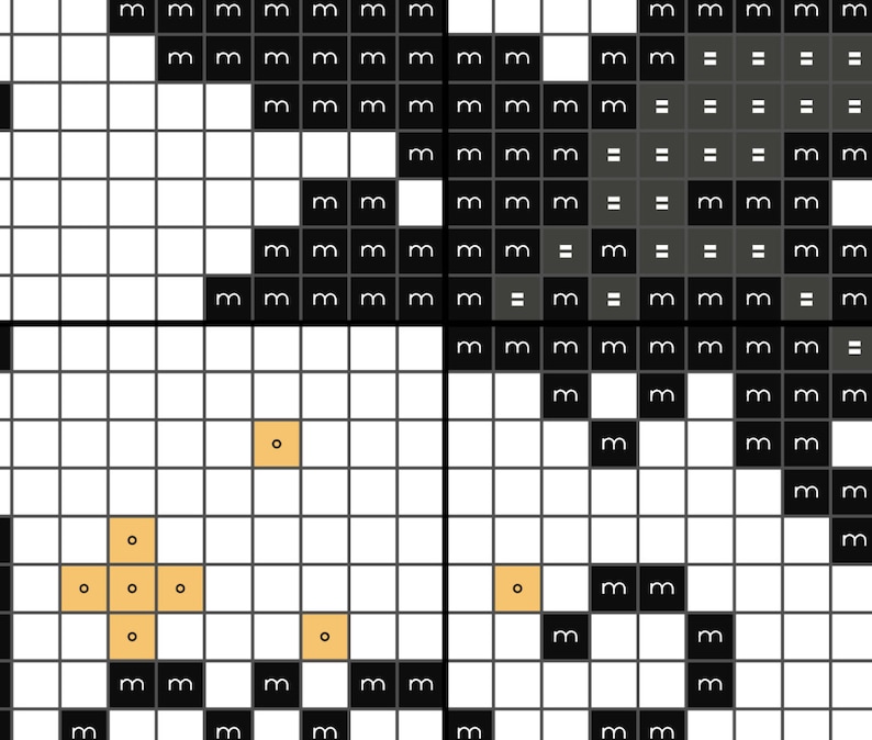 Peut inclure: Un design de pixel art noir et blanc avec un motif pixelis&eacute; jaune au centre. Le design est divis&eacute; en quatre sections, avec le motif jaune dans les sections inf&eacute;rieure gauche et inf&eacute;rieure droite.