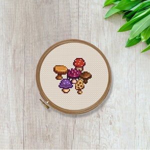 Stardew Valley キノコクロスステッチパターン。簡単な初心者向けデジタルダウンロード。Farm Valley ビデオゲーム
