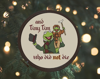 Christmas Carol Cross stitch pattern. Tiny Tim, Puppet Frog Charles Dickens.