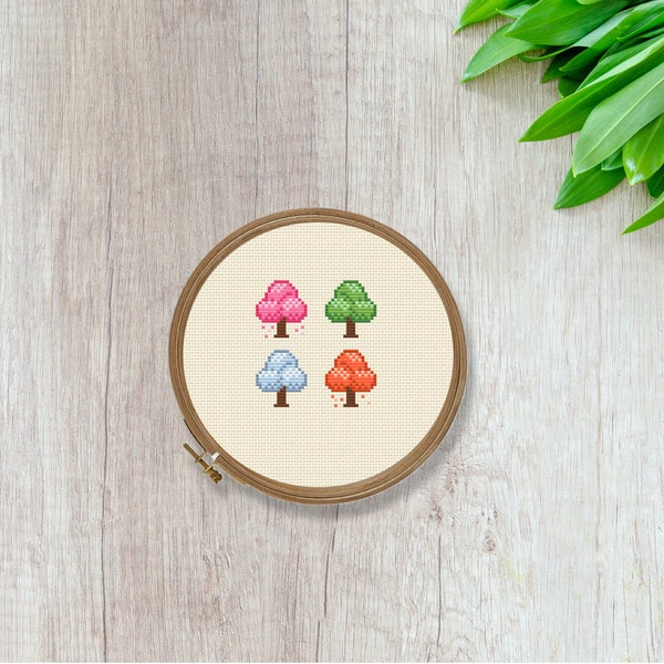 Seasonal trees cross stitch pattern download pdf. Nature, ACNH Cute cross stitch, gaming cross stitch, animal cross stitch, beginner