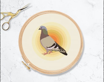 Pigeon Bird Cross Stitch Pattern. Modern nature bird DIY craft PDF download