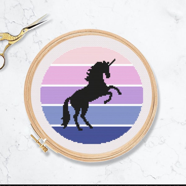 Unicorn cross stitch pattern, modern, horse, magical, whimsical, pdf, download, digital, craft, Animal, beginner, easy