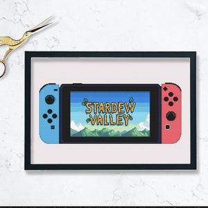 Stardew loading screen video game cross stitch pattern. Easy fun pattern, cozy valley game.