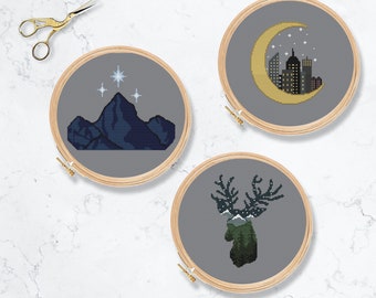 Fantasy Book Cross Stitch Pattern: Ramiel, Lunathion, Terrasen Stag (PDF Pattern)