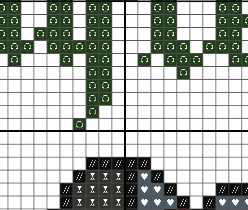 May include: Cross stitch pattern featuring a black and white illustration of a wolf's head with a heart in the centre. The pattern uses black, white, and grey thread.