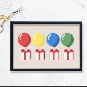 Ballon Boxes ACNH cross stitch pattern. Present DIY craft PDF download Cute cross stitch, gaming cross stitch, animal cross stitch, beginner