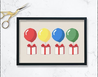 Balloon Boxes Cross Stitch Pattern: ACNH Present DIY Craft (PDF Download)