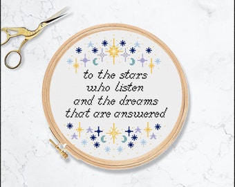 ACOMAF Quote Cross Stitch. To the stars who listen Rhys x Feyre booktok pdf download ACOTAR