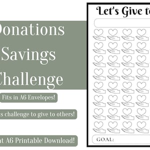 Giving/Donating Savings Challenge - A6 Printable PDF Download, Cash Envelope, Cash Stuffing, Sinking Fund, Budgeting Printable