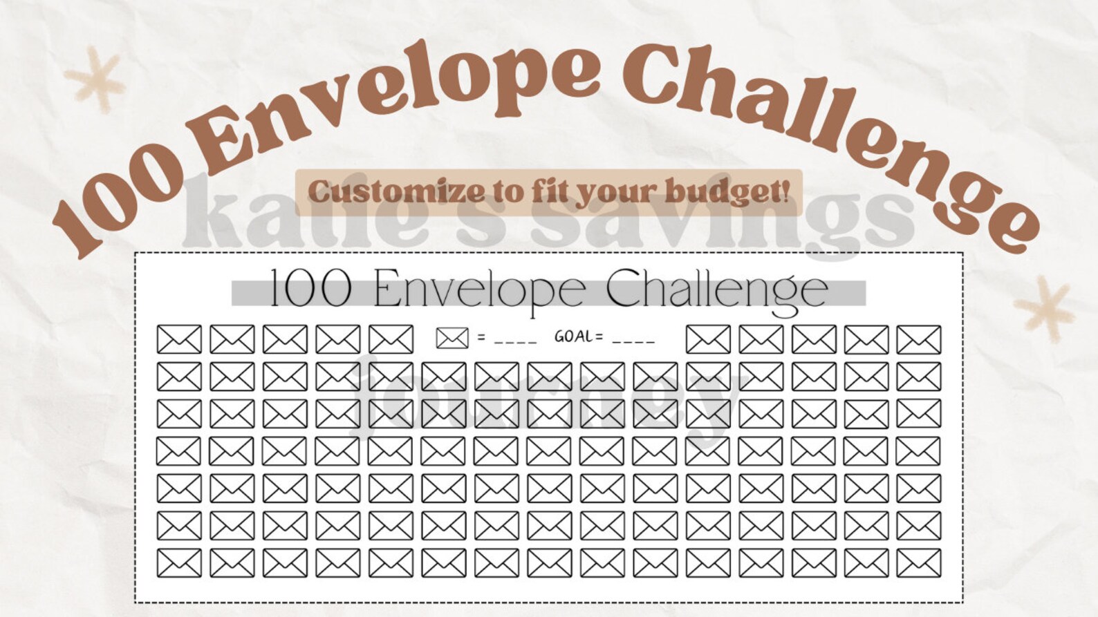 100 Envelope Challenge A6 Printable PDF Download, Cash Envelope, Cash ...