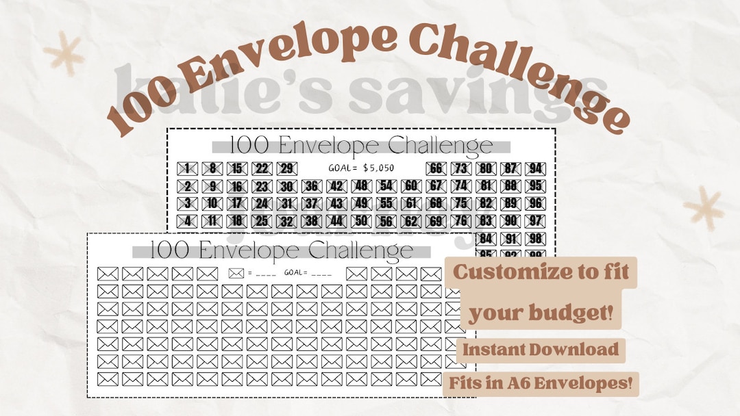 100 Envelope Challenge - A6 Printable PDF Download, Cash Envelope, Cash ...