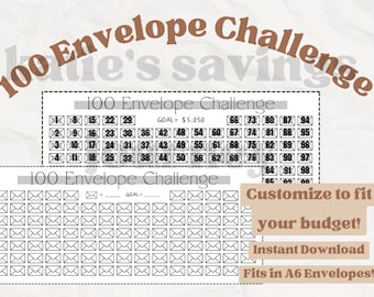 100 Envelope Challenge - A6 Printable PDF Download, Cash Envelope, Cash Stuffing, Sinking Fund, Budgeting Printable