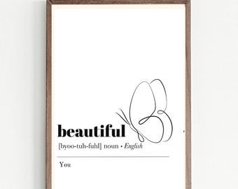 beautiful definition print | self love wall art | affirmation wall art | friendship gift for women | printable wall art