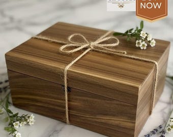 Personalized Wooden Keepsake Box | Engraved Memory Storage Organizer, Rustic Wood
