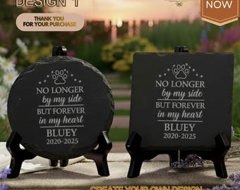 Custom Pet Memorial Slate | Engraved Dog Cat Tribute Stone (4" Round/Square)
