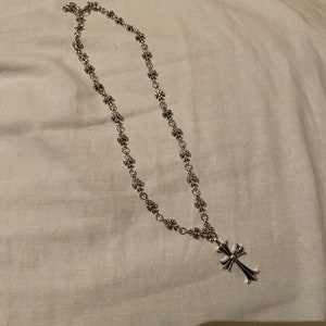 chrome necklace unisex silver cross necklace handmade y2k 2000s black grunge emo aesthetic  60cm