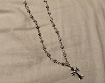 collier chromé unisexe argent croix collier fait à la main y2k 2000s noir grunge emo esthétique 60cm