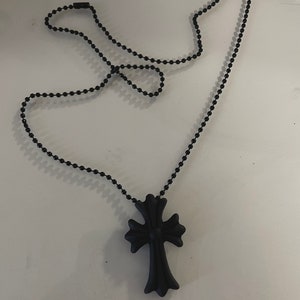 black cross rubber chrome bead necklace unisex jewellery y2k cyber archive