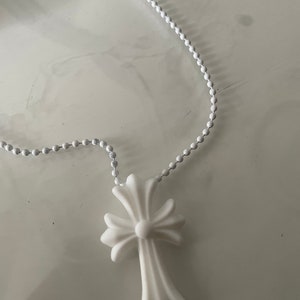 white cross rubber chrome bead necklace unisex jewellery y2k cyber archive