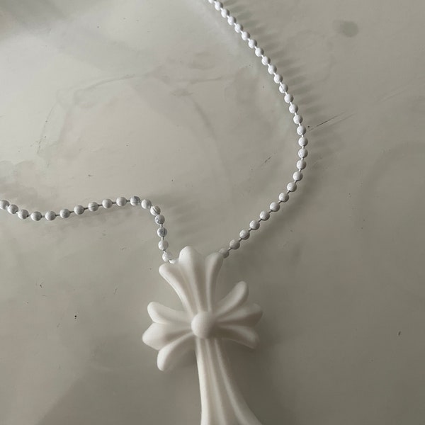 white cross rubber chrome bead necklace unisex jewellery y2k cyber archive